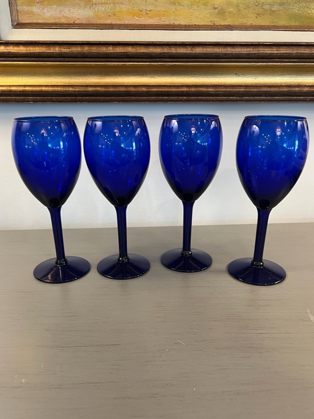 Pier 1 Wine Glasses Solid Cobalt Blue  Set Of 4 Teardrop Shape 10oz Vintage